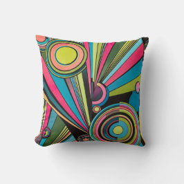Neon Pop Art Deco: Electric Geometric Radio Waves Kissen