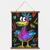 Neon Pop Art Duck: Lebhaft und spielerisch Wandteppich Mit Holzrahmen (Vorderseite)