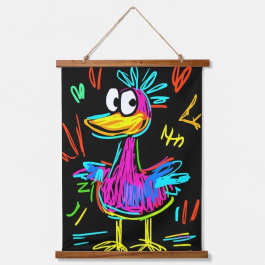 Neon Pop Art Duck: Lebhaft und spielerisch Wandteppich Mit Holzrahmen (Vorderseite)