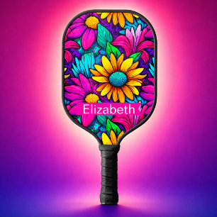 Neon Pop Art Gänseblümchen-Blume Personalisiert Pickleball Schläger