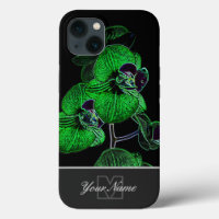 Neon-Pop-Art grüne Orchideenblüte mit Monogram!