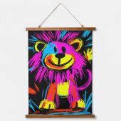 Neon Pop Art Modern Lion: Lebhaft und spielerisch Wandteppich Mit Holzrahmen (Vorderseite)