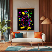 Neon Pop Art Penguin: Spaß und lebendiges Kunstwer Wandteppich Mit Holzrahmen