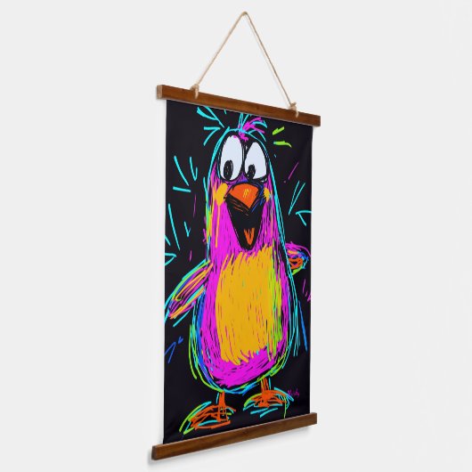 Neon Pop Art Pinguin: spielerisch und farbenfroh Wandteppich Mit Holzrahmen (Gewinkelt)