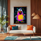 Neon Pop Art Pinguin: spielerisch und farbenfroh Wandteppich Mit Holzrahmen