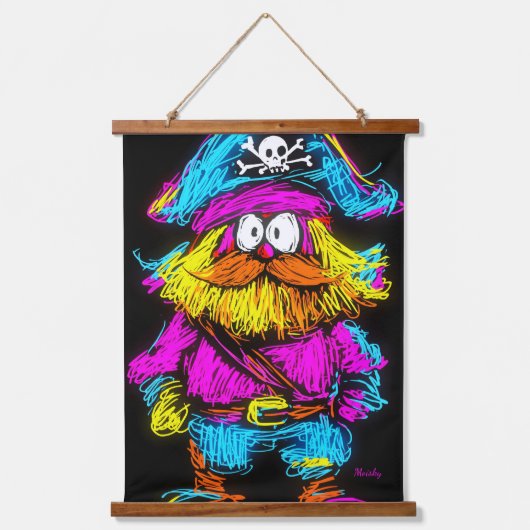Neon Pop Art Pirate: kühl und sonderbar Wandteppich Mit Holzrahmen (Vorderseite)