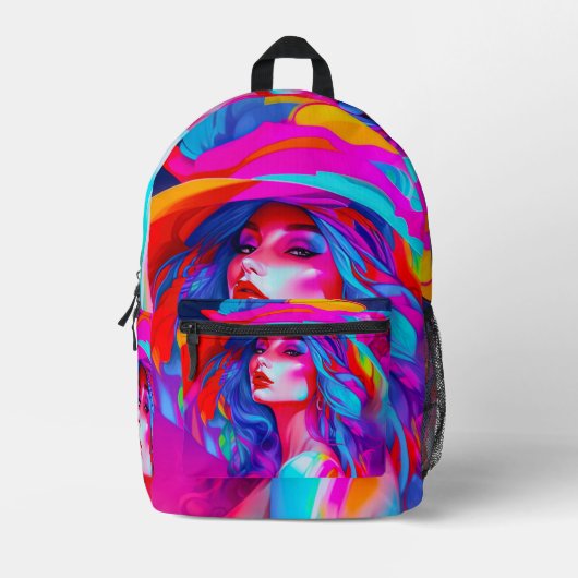 Neon Pop Art Portrait Bedruckter Rucksack (Vorderseite)