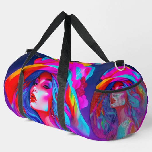 Neon Pop Art Portrait Duffle Bag (Rechte Ecke)