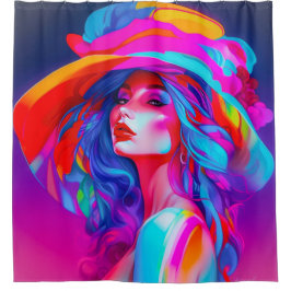 Neon Pop Art Portrait Duschvorhang