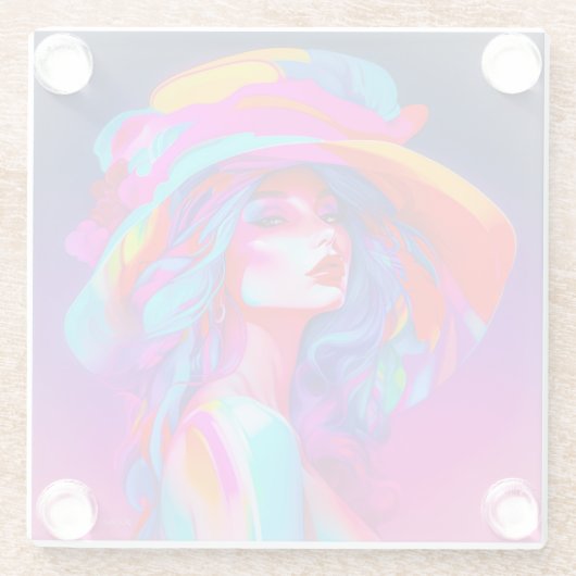 Neon Pop Art Portrait Glasuntersetzer (Rückseite)