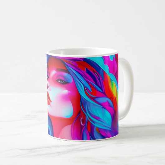 Neon Pop Art Portrait Kaffeetasse (VorderseiteRechts)