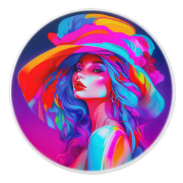 Neon Pop Art Portrait Keramikknauf