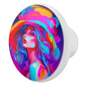 Neon Pop Art Portrait Keramikknauf (Rechts)