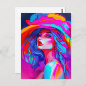 Neon Pop Art Portrait Postkarte (Vorne/Hinten)