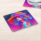 Neon Pop Art Portrait Rechteckiger Pappuntersetzer (angewinkelt)
