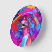 Neon Pop Art Portrait Runde Wanduhr (Winkel)