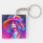 Neon Pop Art Portrait Schlüsselanhänger (Rückseite)