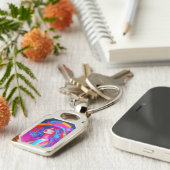 Neon Pop Art Portrait Schlüsselanhänger (Seite)