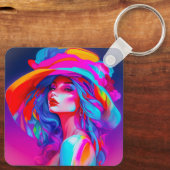 Neon Pop Art Portrait Schlüsselanhänger (Rückseite)
