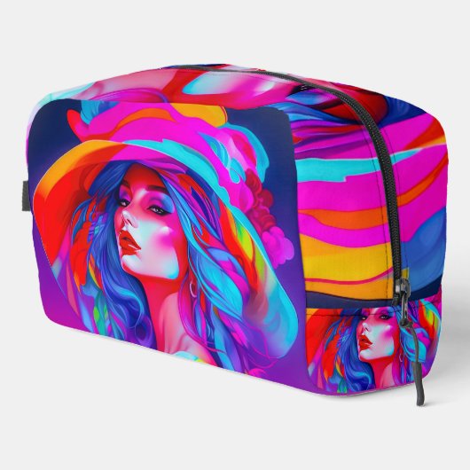 Neon Pop Art Portrait Waschbeutel (Rechte Ecke)