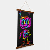 Neon Pop Art Robot: Spielerisch und futuristisch Wandteppich Mit Holzrahmen (Gewinkelt)
