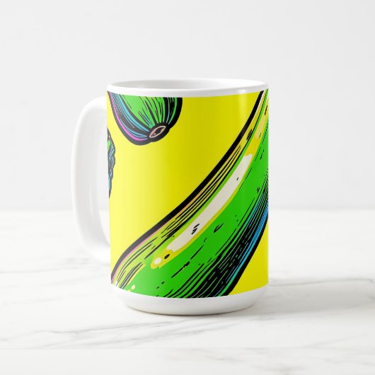Neon-Pop-Art-Zucchini-Muster Kaffeetasse (Vorderseite Links)