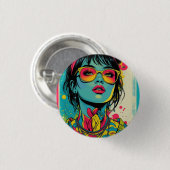 Neon Pop Diva Portrait - Bold & Vibranno Retro Art Button (Vorne & Hinten)