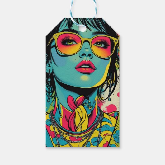 Neon Pop Diva Portrait - Bold & Vibranno Retro Art Geschenkanhänger (Vorderseite)