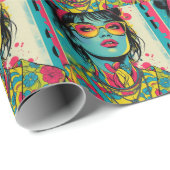 Neon Pop Diva Portrait - Bold & Vibranno Retro Art Geschenkpapier (Rolleneckpunkt)