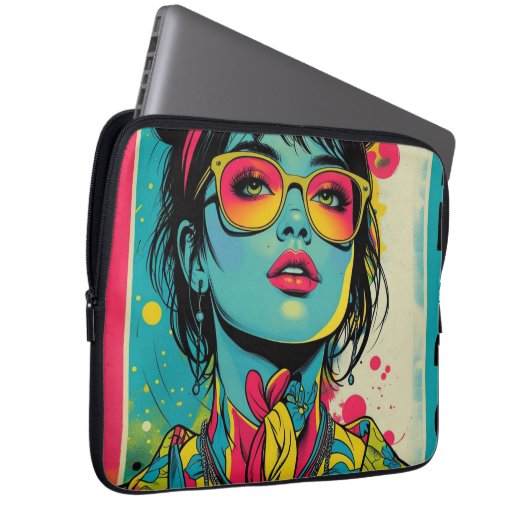 Neon Pop Diva Portrait - Bold & Vibranno Retro Art Laptopschutzhülle (Vorne Rechts)