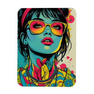 Neon Pop Diva Portrait - Bold & Vibranno Retro Art Magnet