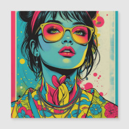 Neon Pop Diva Portrait - Bold & Vibranno Retro Art Magnetkarte