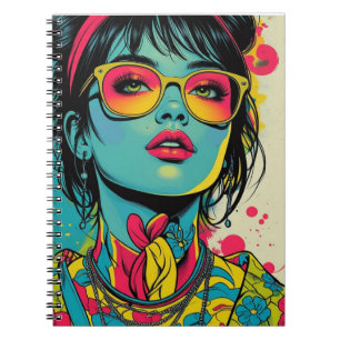 Neon Pop Diva Portrait - Bold & Vibranno Retro Art Notizblock