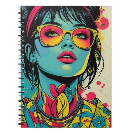 Neon Pop Diva Portrait - Bold & Vibranno Retro Art Notizblock (Vorderseite)