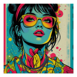 Neon Pop Diva Portrait - Bold & Vibranno Retro Art Poster
