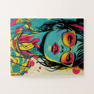 Neon Pop Diva Portrait - Bold & Vibranno Retro Art Puzzle