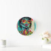 Neon Pop Diva Portrait - Bold & Vibranno Retro Art Runde Wanduhr (Zuhause)