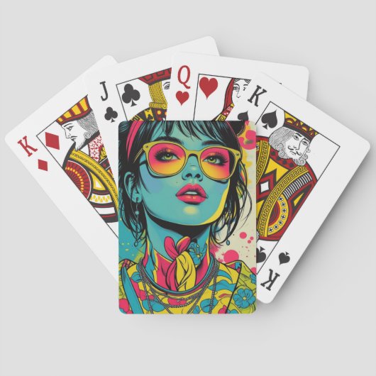 Neon Pop Diva Portrait - Bold & Vibranno Retro Art Spielkarten (Rückseite)
