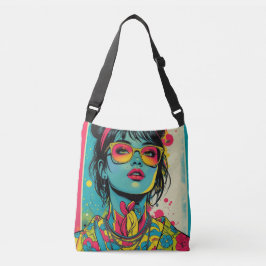 Neon Pop Diva Portrait - Bold & Vibranno Retro Art Tragetaschen Mit Langen Trägern