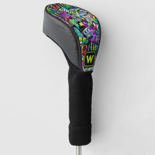 Neon Pop Music Graffiti Street Art Mit Monogramm Golf Headcover (angewinkelt)