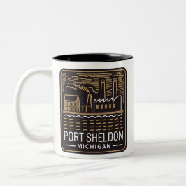 Neon Port Sheldon Michigan Zweifarbige Tasse