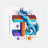 Neon Power Horse Jump Over H Letter Fleecedecke (Vorderseite (Horizontal))