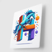 Neon Power Horse Jump Over H Letter Quadratische Wanduhr (Winkel)