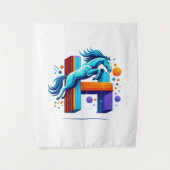 Neon Power Horse Jump Over H Letter Wandteppich (Vorderseite)