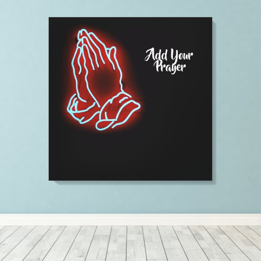 Neon Praying Hands personalisieren oder anpassen Leinwanddruck (Insitu (Holzboden))