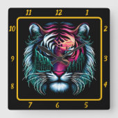 Neon Predator Tiger Artwork Quadratische Wanduhr (Vorderseite)