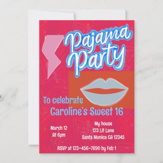 Neon Preppy Pajama Party Geburtstag Einladung (Vorderseite)