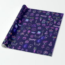Neon-Prinzessin-Geburtstag-Geschenkpapier