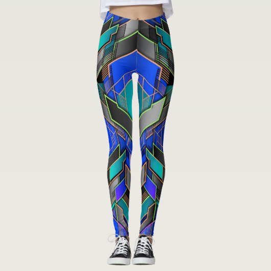 Neon-Prisma geometrisches abstraktes Muster Leggings (Vorderseite)