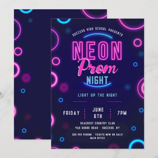 Neon Prom Night Einladung (Vorne/Hinten)